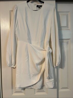 Lulu’s Believe It or Knot White Long Sleeve Tie-Front Skater Dress